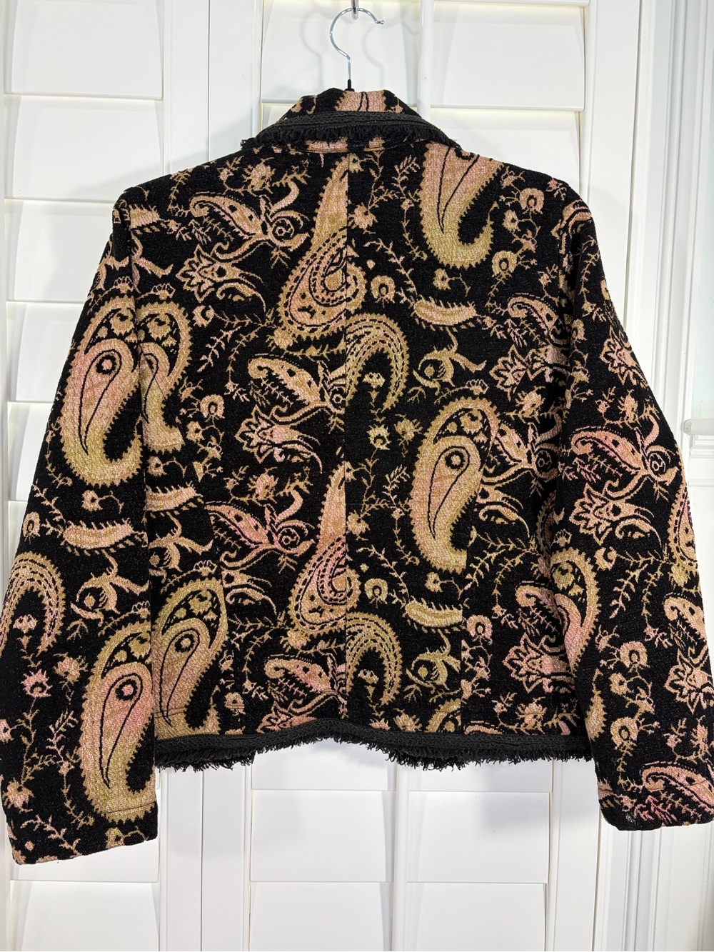 Chico's Vintage Black & Gold Paisley Knit Open Blazer Jacket (1) - Picture 3 of 7